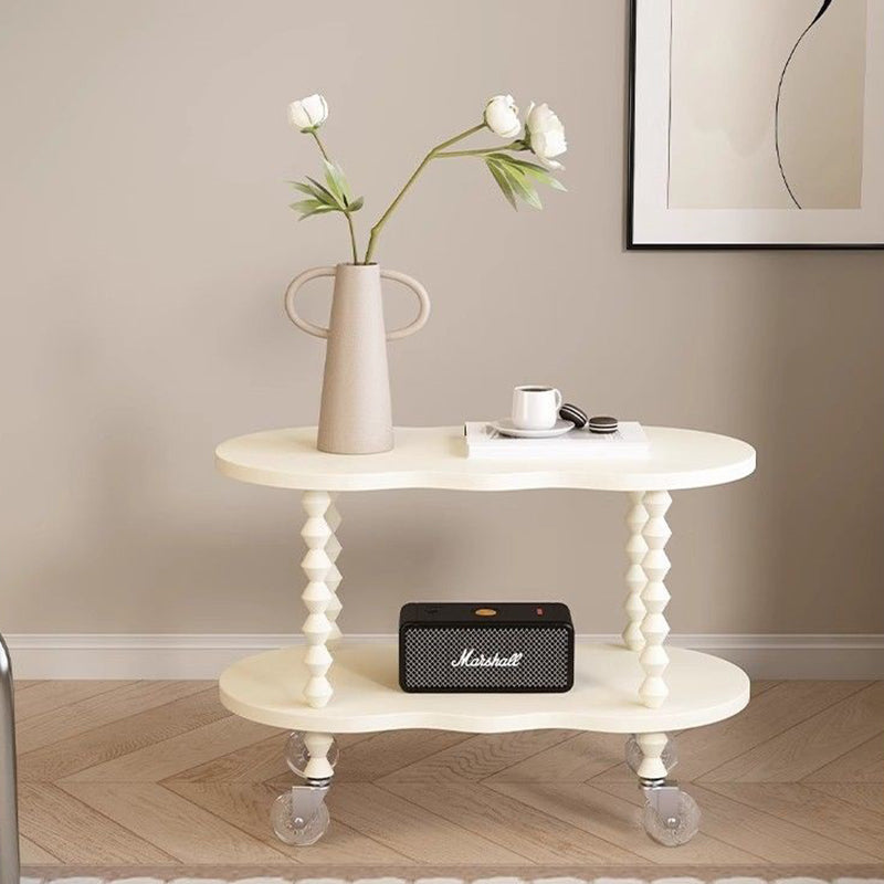 French Plank Wood Oval Side Table — Short / White
