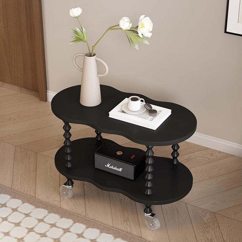 French Plank Wood Oval Side Table — Short / White