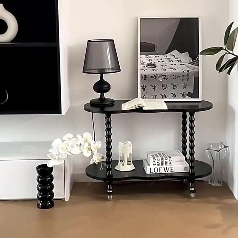 French Plank Wood Oval Side Table — Short / Black
