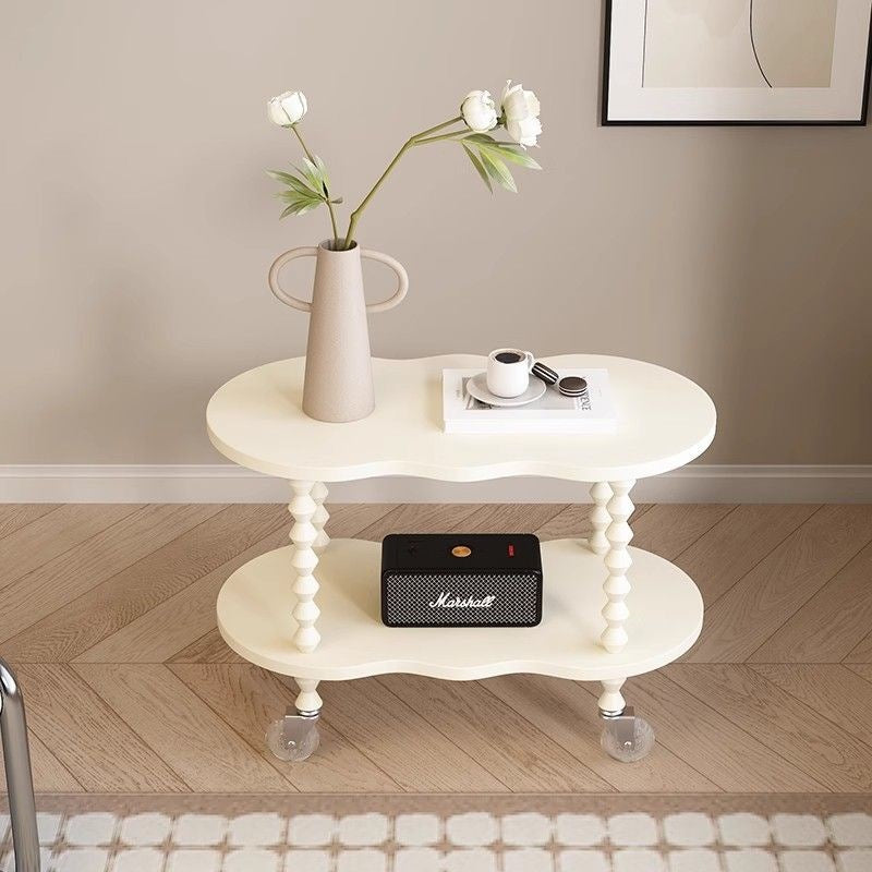 French Plank Wood Oval Side Table — Short / Black