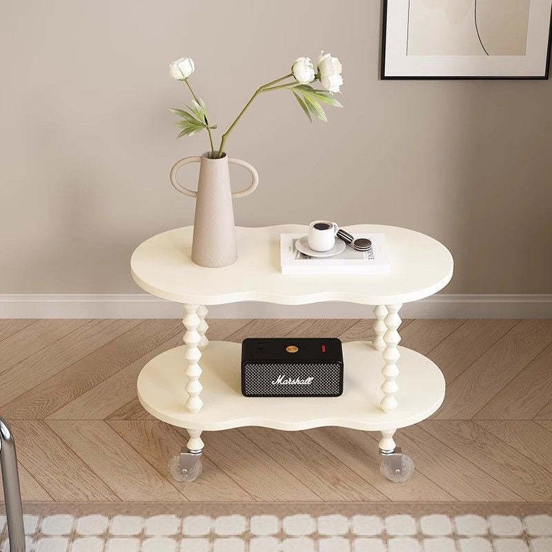 French Plank Wood Oval Side Table — Short / Black
