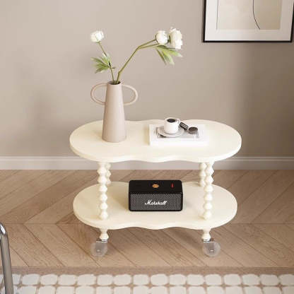 French Plank Wood Oval Side Table — Short / Black