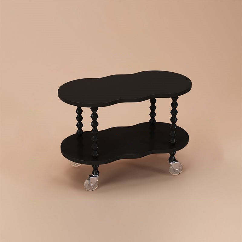 French Plank Wood Oval Side Table — Tall / White