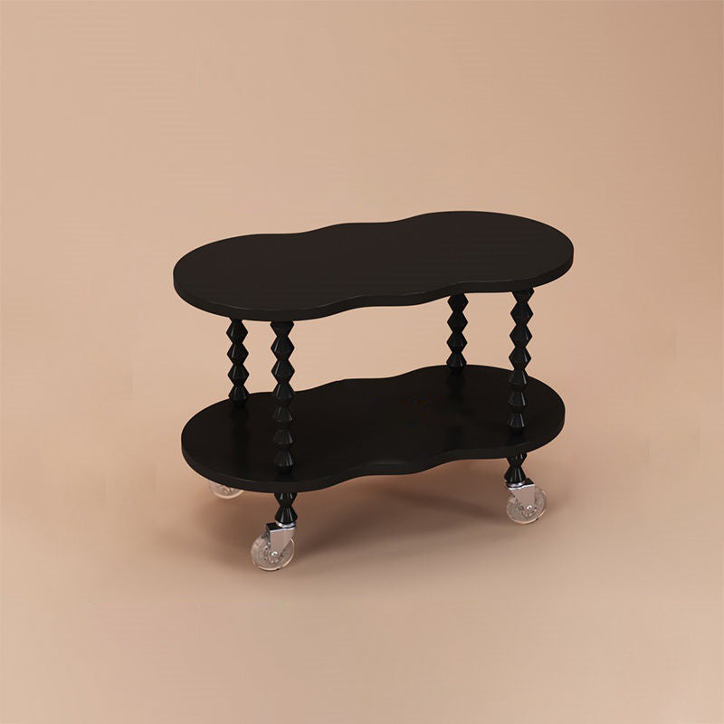 French Plank Wood Oval Side Table — Tall / Black