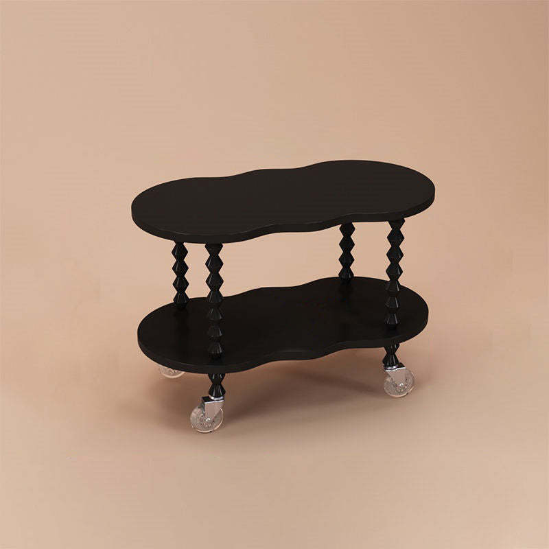 French Plank Wood Oval Side Table — Tall / Black
