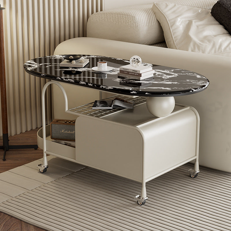 Nordic Microcrystalline Stone Carbon Steel Oval Side Table