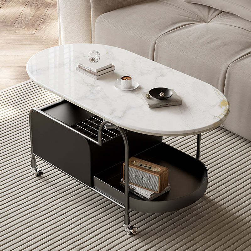 Nordic Microcrystalline Stone Carbon Steel Oval Side Table