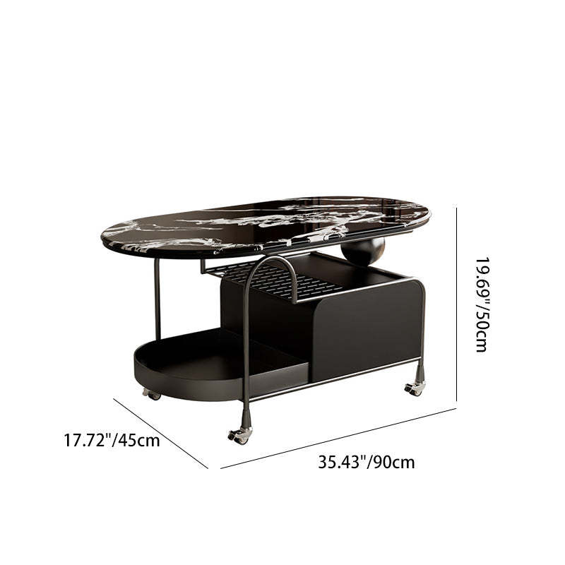 Nordic Microcrystalline Stone Carbon Steel Oval Side Table — White Base + Marble White