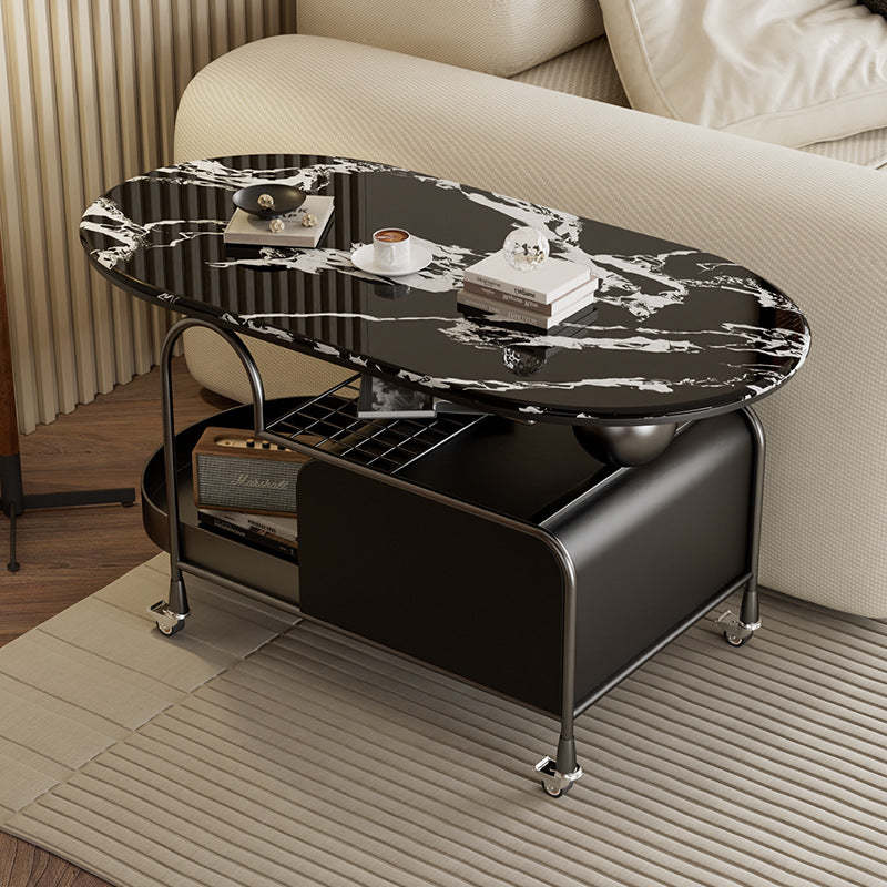 Black steel oval carbon end & side tables - nordic — Marble Black