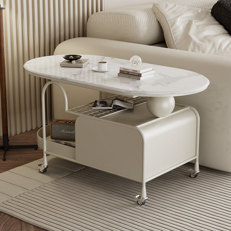 Nordic Microcrystalline Stone Carbon Steel Oval Side Table