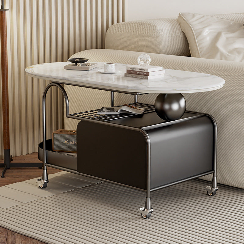 Nordic Microcrystalline Stone Carbon Steel Oval Side Table