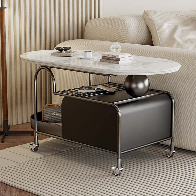 Lighom nordic microcrystalline oval black end & side tables in steel stone marble