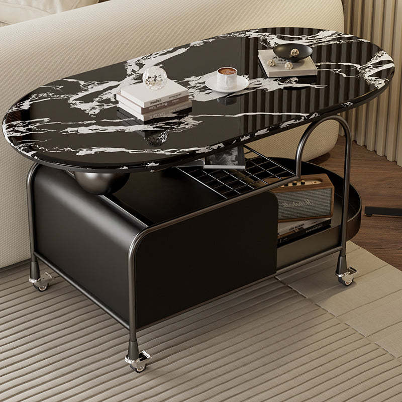 Nordic Microcrystalline Stone Carbon Steel Oval Side Table