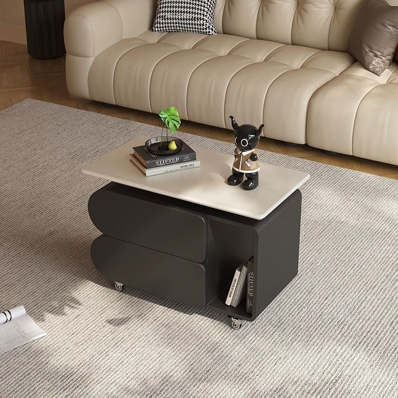 Nordic Eco-Board Iron Lift-Top Swivel Oval Coffee Table — White