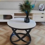 Nordic Rock Slab Iron Round X-Base Coffee Table