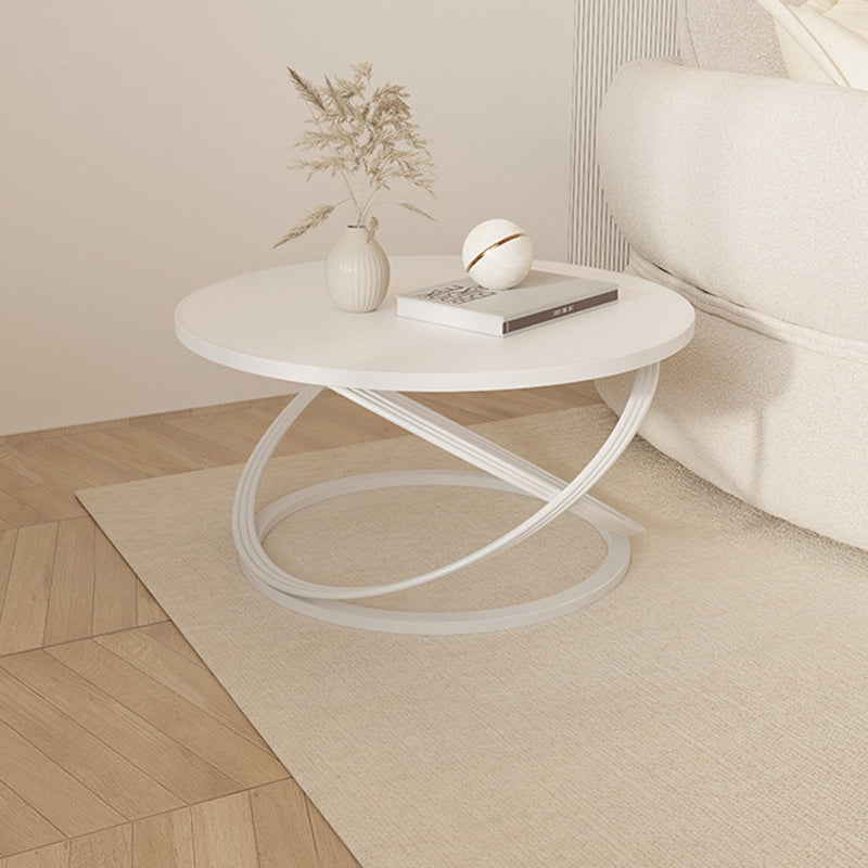 Nordic Rock Slab Iron Round X-Base Coffee Table — White