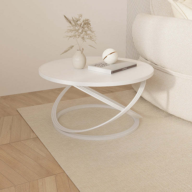 Nordic Rock Slab Iron Round X-Base Coffee Table — White