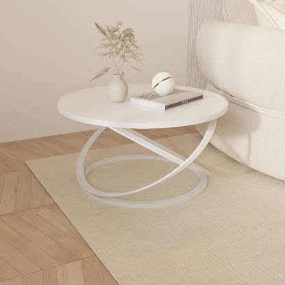 Nordic Rock Slab Iron Round X-Base Coffee Table — White