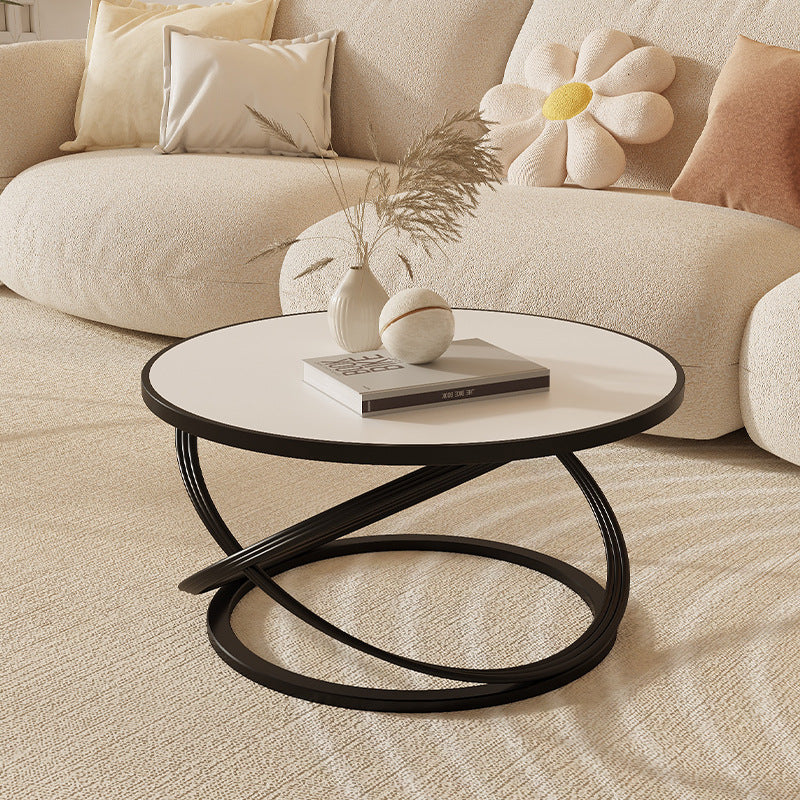 Nordic Rock Slab Iron Round X-Base Coffee Table