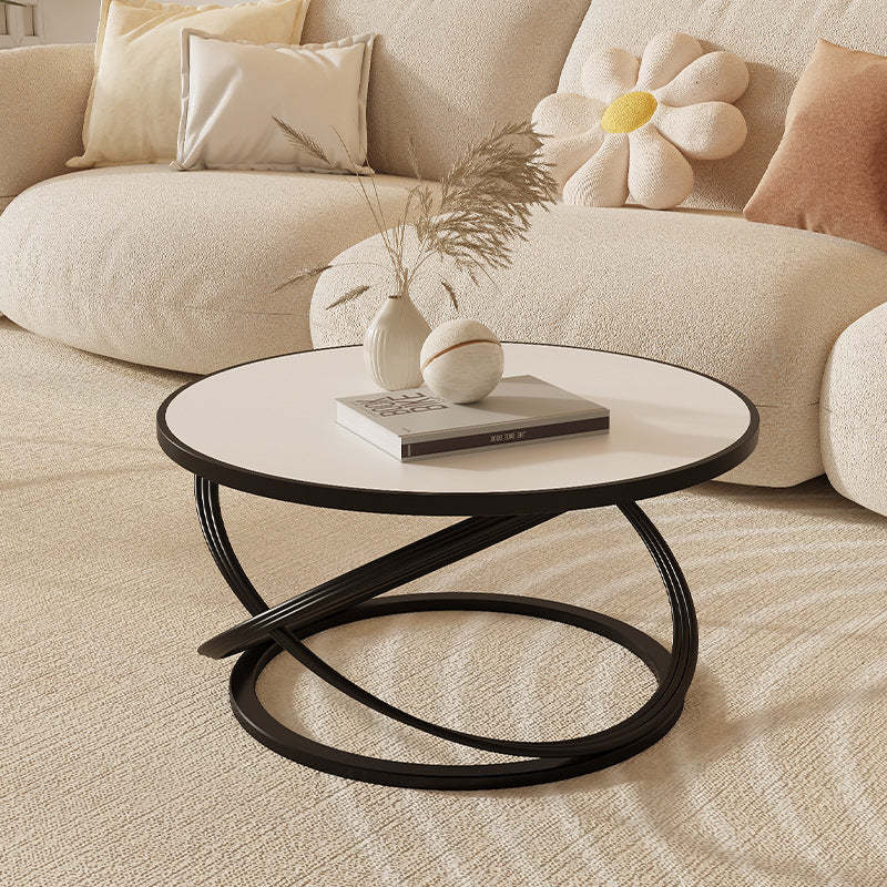 Nordic Rock Slab Iron Round X-Base Coffee Table