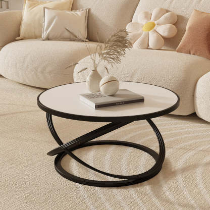 Nordic Rock Slab Iron Round X-Base Coffee Table