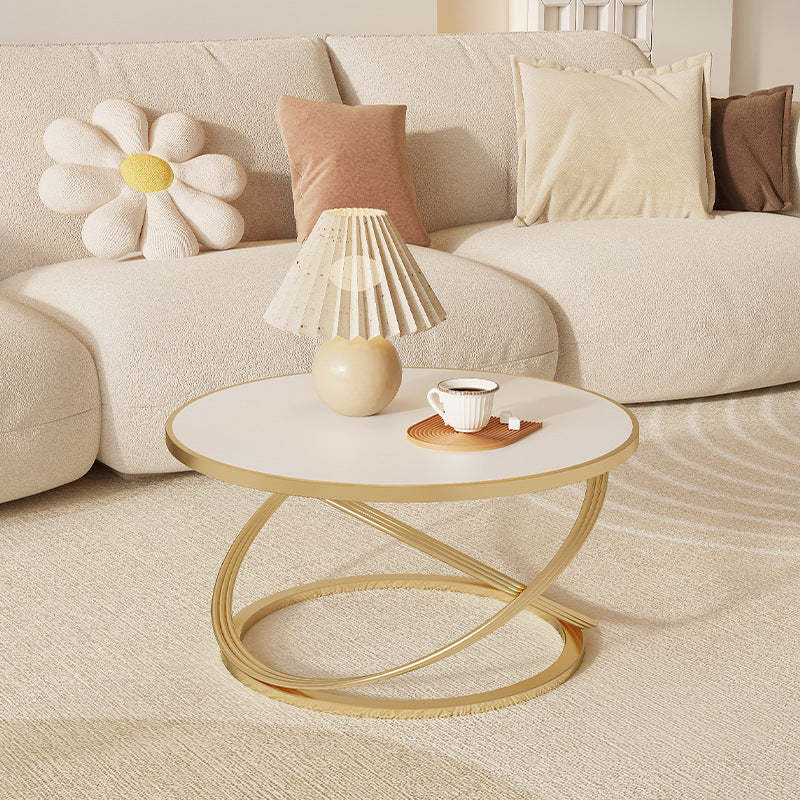 Nordic Rock Slab Iron Round X-Base Coffee Table