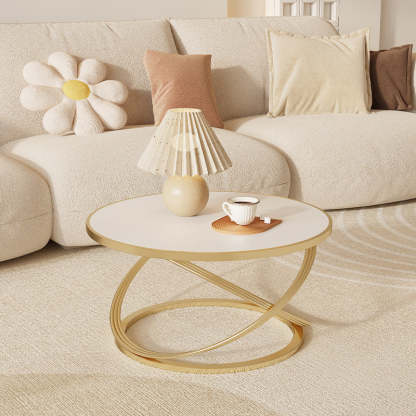 Nordic Rock Slab Iron Round X-Base Coffee Table