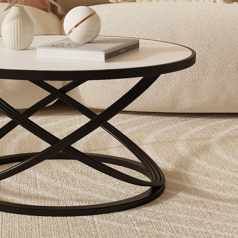 Nordic Rock Slab Iron Round X-Base Coffee Table