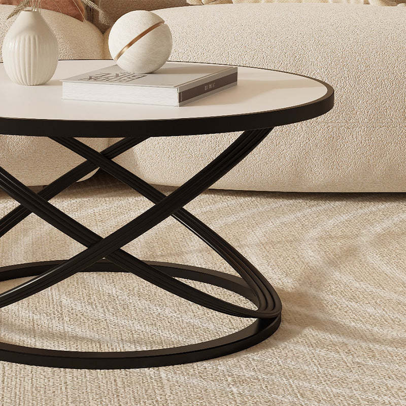 Nordic Rock Slab Iron Round X-Base Coffee Table