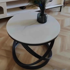 Nordic Rock Slab Iron Round X-Base Coffee Table