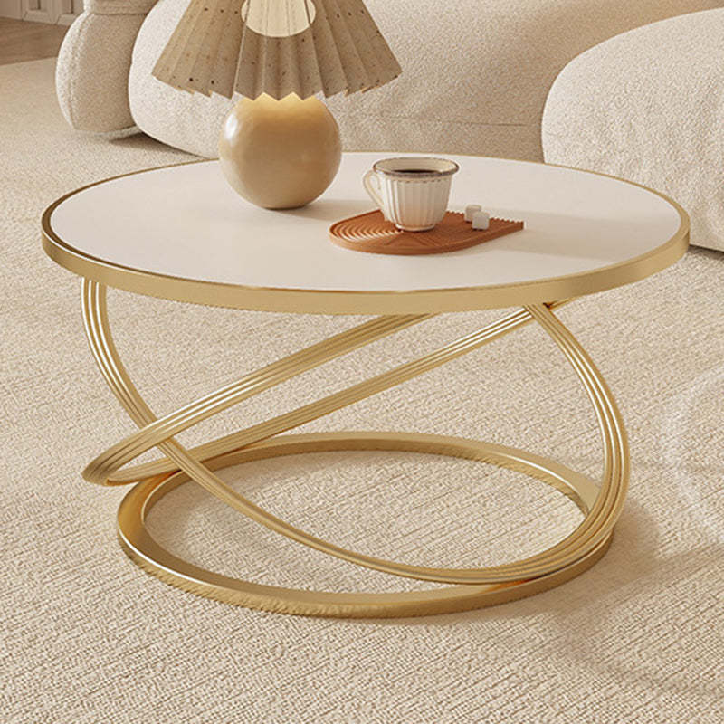 Nordic Rock Slab Iron Round X-Base Coffee Table — Black