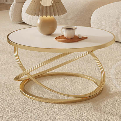 Nordic Rock Slab Iron Round X-Base Coffee Table — Black