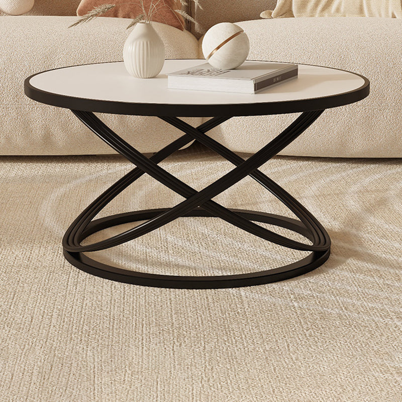 Nordic Rock Slab Iron Round X-Base Coffee Table
