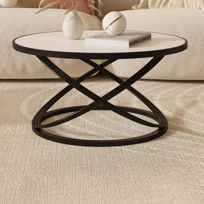 Nordic Rock Slab Iron Round X-Base Coffee Table