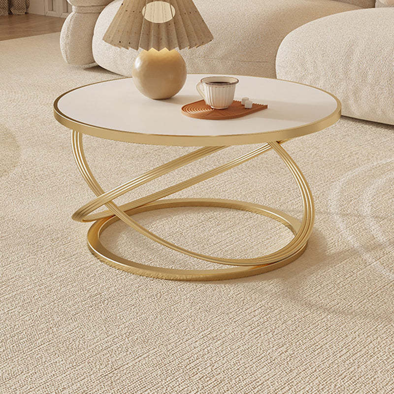 Nordic Rock Slab Iron Round X-Base Coffee Table — Gold