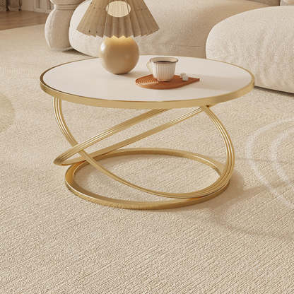 Nordic Rock Slab Iron Round X-Base Coffee Table — Gold