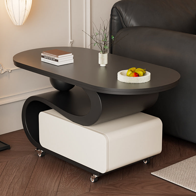 Nordic Rock Slab Carbon Steel Oval 1-Drawer Coffee Table