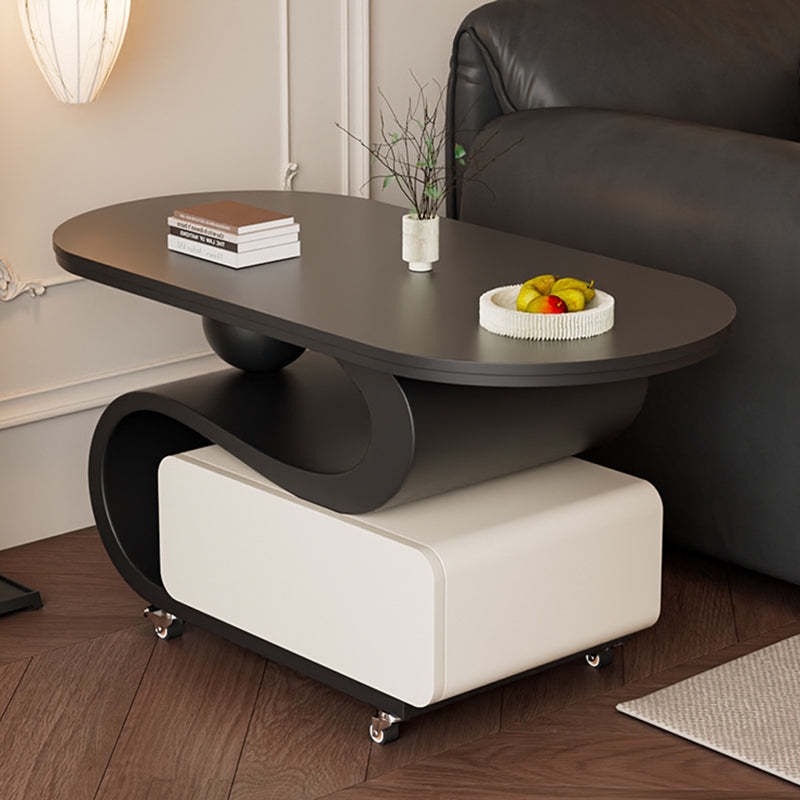 Nordic Rock Slab Carbon Steel Oval 1-Drawer Coffee Table