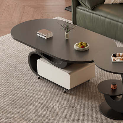 Nordic Rock Slab Carbon Steel Oval 1-Drawer Coffee Table