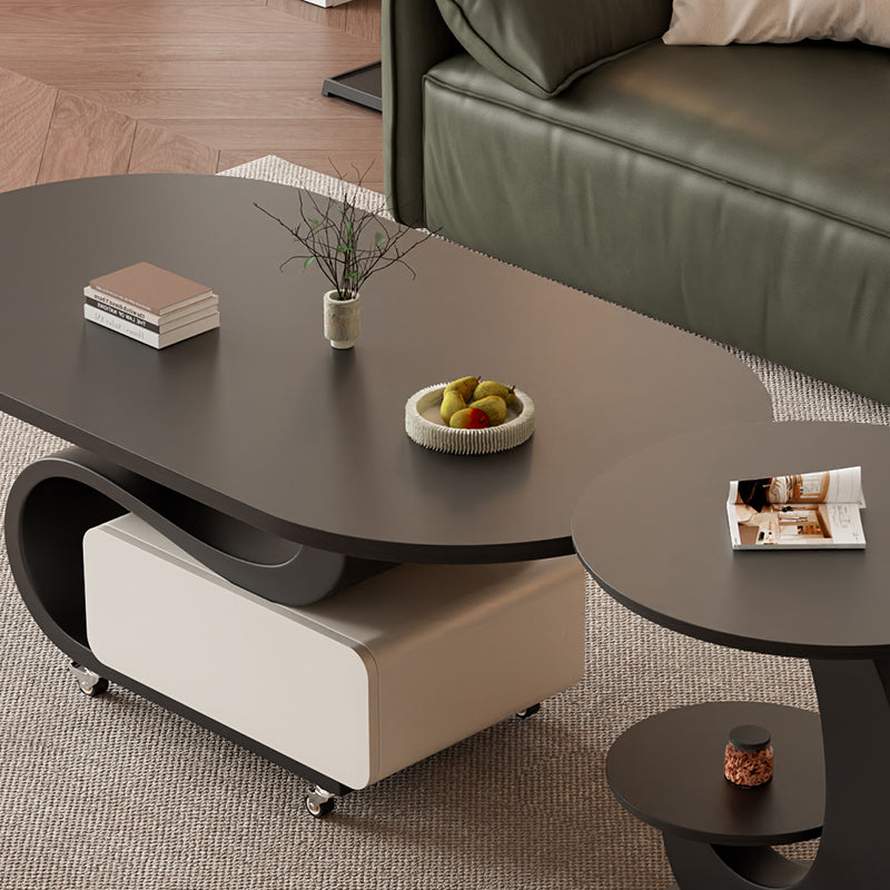 Nordic Rock Slab Carbon Steel Oval 1-Drawer Coffee Table