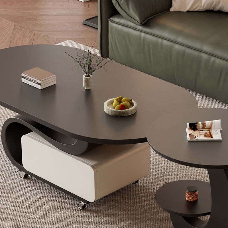 Nordic Rock Slab Carbon Steel Oval 1-Drawer Coffee Table
