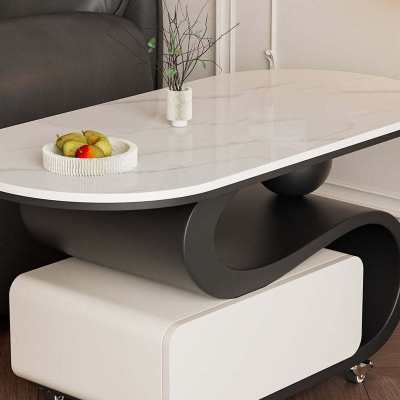 Nordic Rock Slab Carbon Steel Oval 1-Drawer Coffee Table