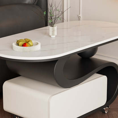 Nordic Rock Slab Carbon Steel Oval 1-Drawer Coffee Table