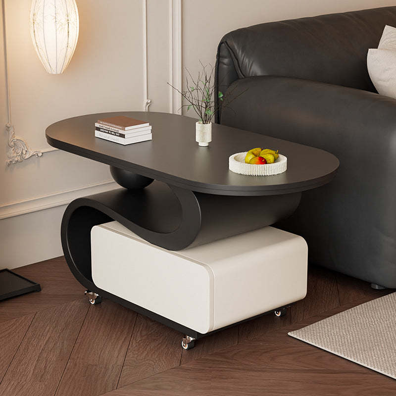 Nordic Rock Slab Carbon Steel Oval 1-Drawer Coffee Table — White