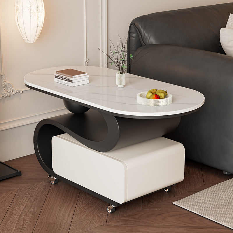 Nordic Rock Slab Carbon Steel Oval 1-Drawer Coffee Table