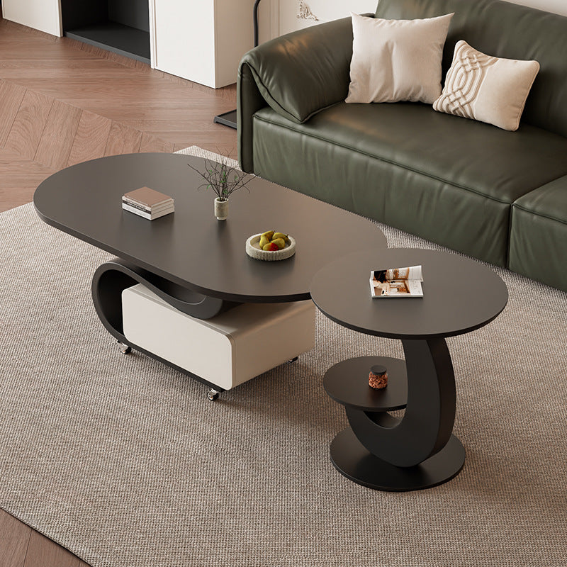 Nordic Rock Slab Carbon Steel Oval 1-Drawer Coffee Table