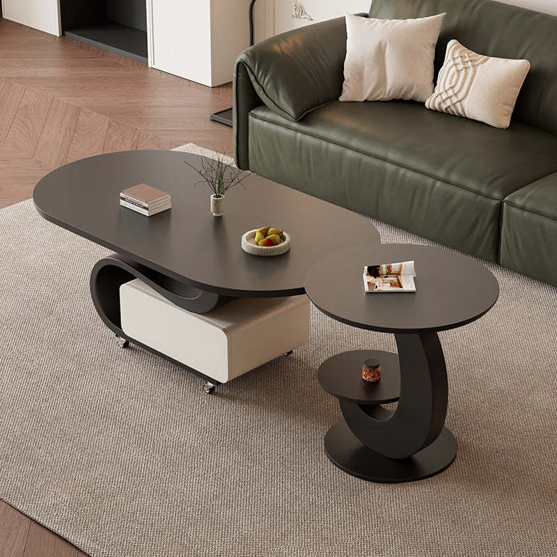 Nordic Rock Slab Carbon Steel Oval 1-Drawer Coffee Table