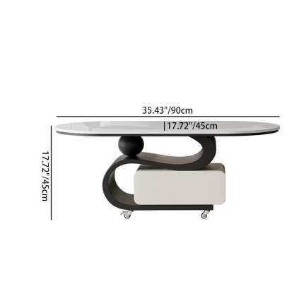 Nordic Rock Slab Carbon Steel Oval 1-Drawer Coffee Table