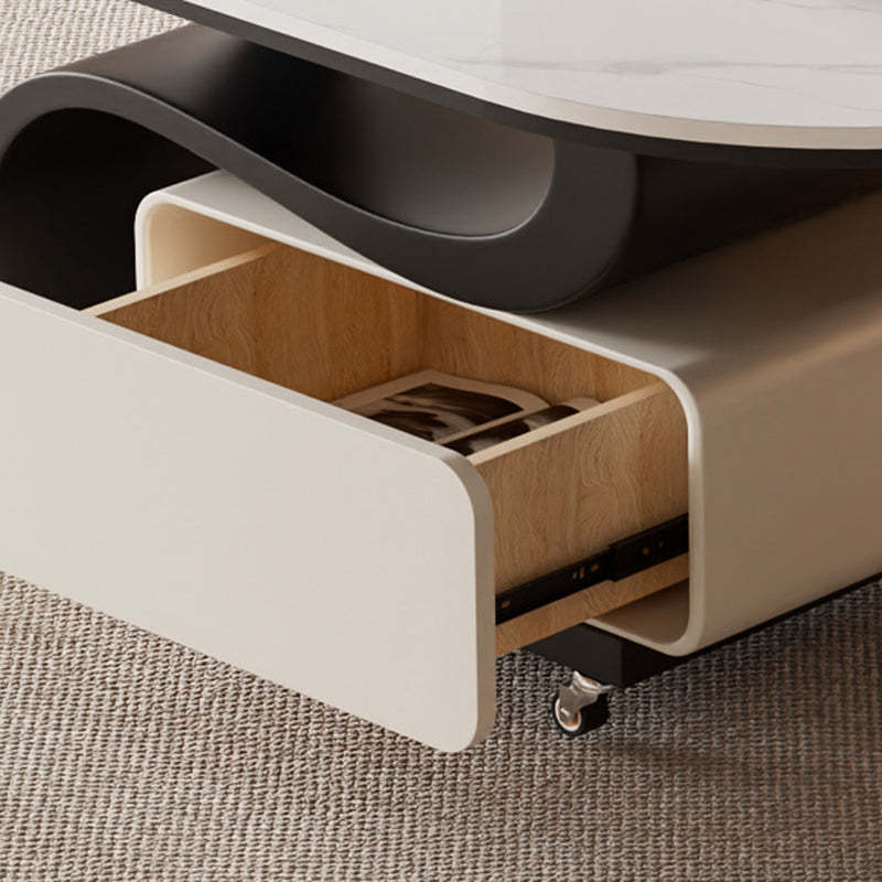 Nordic Rock Slab Carbon Steel Oval 1-Drawer Coffee Table