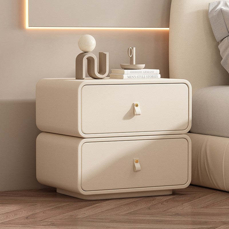 Nordic Microfiber Leather 2-Drawer Cabinet — Beige